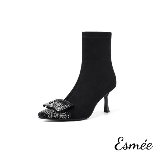 Black-Suede-Ankle-Boots-with-Stiletto-Heels-and-Diamond-Buckle-Design-product-shots-white-background