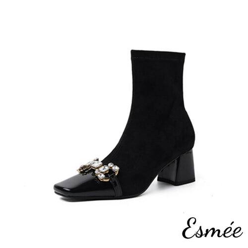 Black-Suede-High-Heel-Ankle-Boots-with-Pearl-Horsebit-Design-product-shots-white-background