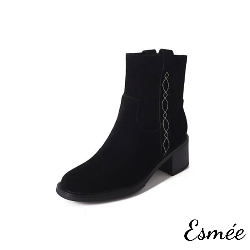 Black-Suede-High-Heel-Ankle-Boots-with-Side-Embroidery-Design-product-shots-white-background