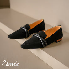 Load image into Gallery viewer, Black-Suede-Loafers-with-Leather-Straps-Design-product-shots
