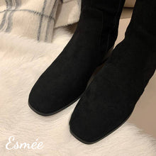 Load image into Gallery viewer, Black-Suede-Long-Boots-with-3.5-cm-Bloack-Heels-product-shots-detail
