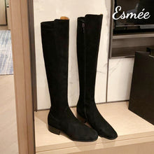 Load image into Gallery viewer, Black-Suede-Long-Boots-with-3.5-cm-Bloack-Heels-product-shots
