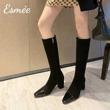 將圖片載入圖庫檢視器 Black-Suede-Long-Boots-with-Shiny-Leather-Toe-Cap-model-shots
