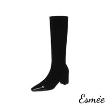 將圖片載入圖庫檢視器 Black-Suede-Long-Boots-with-Shiny-Leather-Toe-Cap-product-shots-white-background
