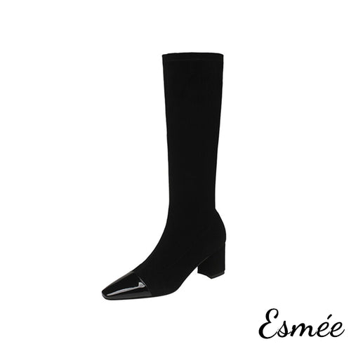 Black-Suede-Long-Boots-with-Shiny-Leather-Toe-Cap-product-shots-white-background