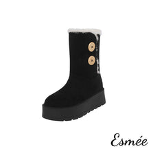 Load image into Gallery viewer, Black-Suede-Snow-Boots-with-Sheep-Hair-Design-product-shots-white-background
