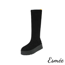 Load image into Gallery viewer, Black-Suede-Snow-Long-Boots-with-Platform-Design-product-shots-white-background
