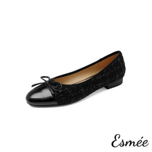 將圖片載入圖庫檢視器 Black-Textured-Tweed-Flats-with-Bow-Knot-product-shots-white-background
