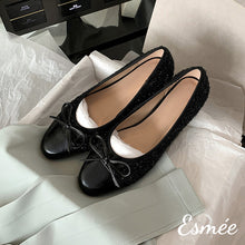 Load image into Gallery viewer, Black-Textured-Tweed-Flats-with-Bow-Knot-product-shots
