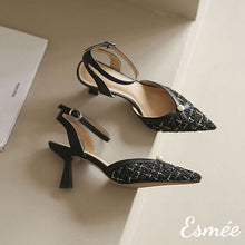 將圖片載入圖庫檢視器 Black-Tweed-Fabrics-High-Heel-Sandals-with-Pearl-Design-product-shots
