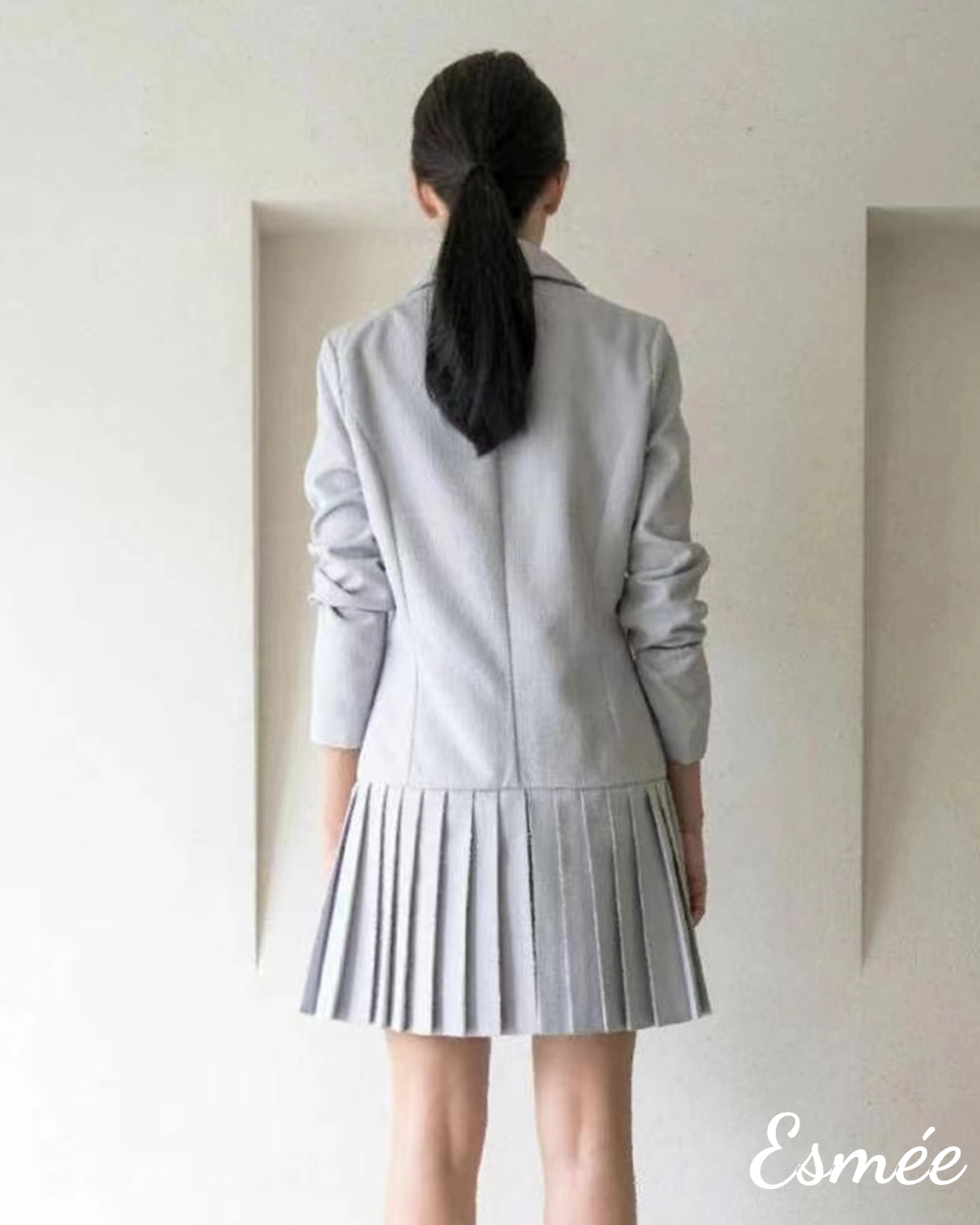Korean Cotton Blazer Dress with Pleaded Design – Esmée.Hong Kong