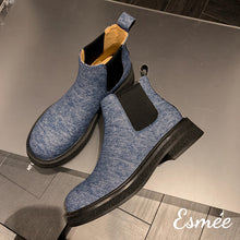 Load image into Gallery viewer, Blue-Leather-Ankle-Chelsea-Boots-product-shots
