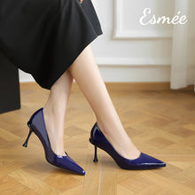 Load image into Gallery viewer, Blue-Patent-Leather-High-Heels-model-shots
