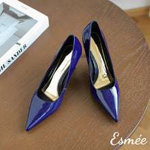 Load image into Gallery viewer, Blue-Patent-Leather-High-Heels-product-shots
