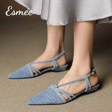 Load image into Gallery viewer, Blue-Suede-Slingback-with-Woven-Design-model-shots
