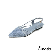 Load image into Gallery viewer, Blue-Suede-Slingback-with-Woven-Design-product-shots-hite-background
