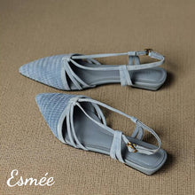 Load image into Gallery viewer, Blue-Suede-Slingback-with-Woven-Design-product-shots

