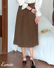 Load image into Gallery viewer, Brown-Cotton-Long-Dress-with-Four-Button-Design-model-shots-2
