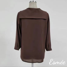 Load image into Gallery viewer, Brown-Korean-Chiffon-Blouse-with-Lapel-Design-product-shots-detail
