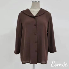 Load image into Gallery viewer, Brown-Korean-Chiffon-Blouse-with-Lapel-Design-product-shots
