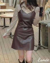 Load image into Gallery viewer, Brown-Korean-Synthetic-One-Piece-Dress-model-shots
