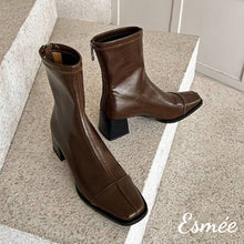 Load image into Gallery viewer, Brown-Leather-Ankle-Boots-with-5.5cm-Block-Heels-product-shots
