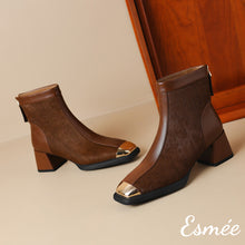 將圖片載入圖庫檢視器 Brown-Leather-Ankle-Boots-with-Horsehair-Design-and-Metal-Toe-Cap-product-shtos
