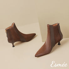 Load image into Gallery viewer, Brown-Leather-Ankle-Boots-with-Horsehair-Design-product-shots
