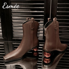 Load image into Gallery viewer, Brown-Leather-Ankle-Boots-with-Red-Sphere-Heels-product-shots\
