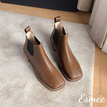 Load image into Gallery viewer, Brown-Leather-Ankle-Chelsea-Boots-with-Square-Toe-Design-product-shots
