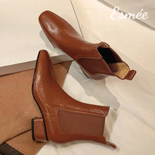 Load image into Gallery viewer, Brown-Leather-Chelsea-Boots-with-4-cm-Block-Heels-product-shots
