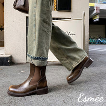 Load image into Gallery viewer, Brown-Leather-Chelsea-Boots-with-Brogue-Design-model-shots
