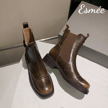 Load image into Gallery viewer, Brown-Leather-Chelsea-Boots-with-Brogue-Design-product-shots
