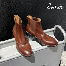 Load image into Gallery viewer, Brown-Leather-Chelsea-Boots-with-Brogue-Design-product-shots
