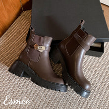 Load image into Gallery viewer, Brown-Leather-Chelsea-Boots-with-Metal-Lock-Design-product-shots
