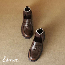 將圖片載入圖庫檢視器 Brown-Leather-Loafers-with-Platform-and-5.5-cm-Heels-Design-product-shots
