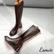 Load image into Gallery viewer, Brown-Leather-Long-Boots-with-4.5cm-Block-Heels-product-shots-1
