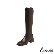 將圖片載入圖庫檢視器 Brown-Leather-Long-Boots-with-Block-Heels-product-shots-white-background
