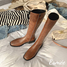 Load image into Gallery viewer, Brown-Leather-Long-Boots-with-Side-Zippers-product-shots
