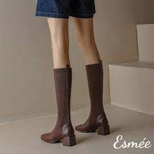 Load image into Gallery viewer, Brown-Leather-Long-Boots-with-Sock-Tube-model-shots
