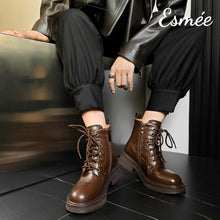 Load image into Gallery viewer, Brown-Leather-Marten-Boots-with-Side-Zippers-model-shots
