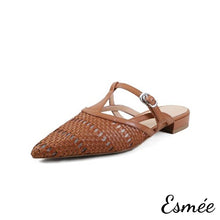 將圖片載入圖庫檢視器 Brown-Leather-Mules-with-Roman-and-T-Strap-Design-product-shots-white-background
