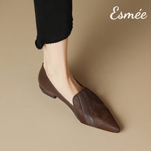 Load image into Gallery viewer, Brown-Leather-Pointy-Toe-Loafers-with-Horsehair-Design-model-shots
