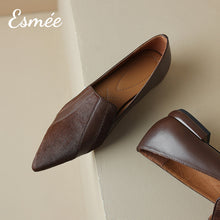 Load image into Gallery viewer, Brown-Leather-Pointy-Toe-Loafers-with-Horsehair-Design-product-shots
