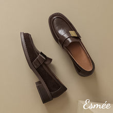 Load image into Gallery viewer, Brown-Leather-Suede-Loafers-with-Metal-Buckle-Design-product-shots
