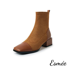 Load image into Gallery viewer, Brown-Suede-Ankle-Boots-with-Leather-Square-Toe-Cap-product-shots-white-background
