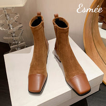 Load image into Gallery viewer, Brown-Suede-Ankle-Boots-with-Leather-Square-Toe-Cap-product-shots
