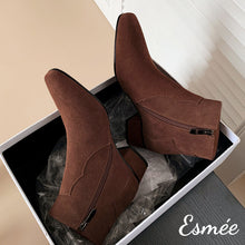 Load image into Gallery viewer, Brown-Suede-High-Heel-Ankle-Boots-product-shots
