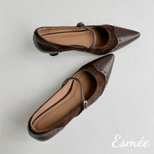 Load image into Gallery viewer, Brown-Suede-High-Heel-Maryjane-with-Brogue-Design-product-shots
