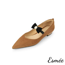 將圖片載入圖庫檢視器 Brown-Suede-Low-Heels-with-Bow-Knot-Straps-product-shots-white-background
